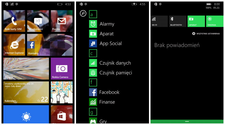 Windows Phone 8.1 na Nokia Lumia 630 interfejs